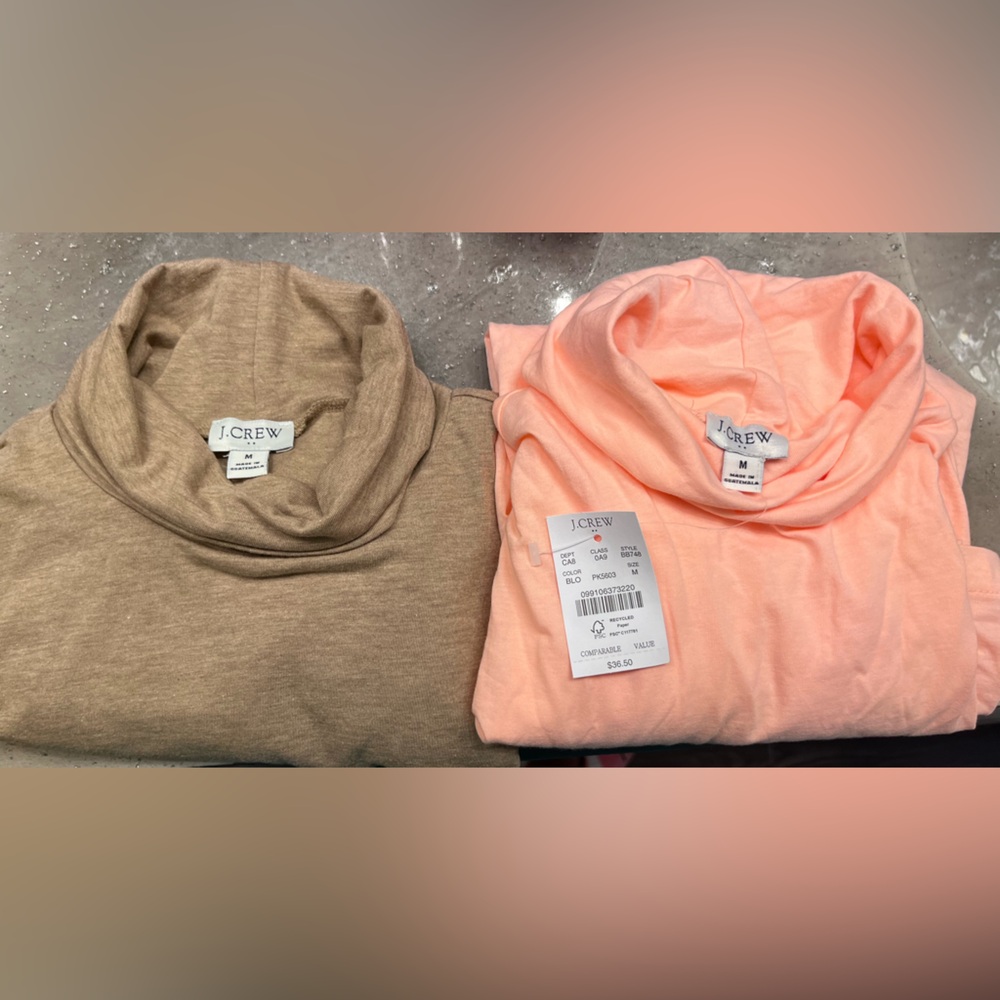 2 J. Crew pink and beige Turtleneck Long Sleeve Top Basic Layering M New